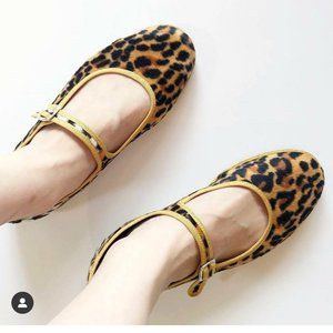 Italian Leopard Mary Jane flats shoes strap